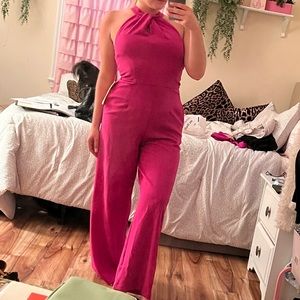 Pink pant halter top romper size 8. Wide bottom, tight on top, zip up